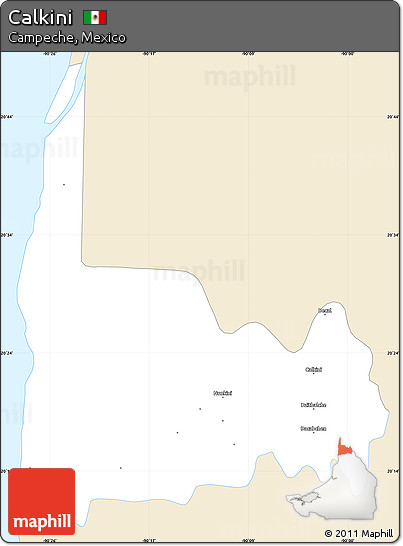 Classic Style Simple Map of Calkini, single color outside