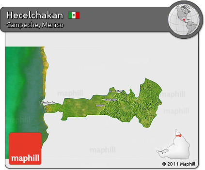 Satellite 3D Map of Hecelchakan, single color outside