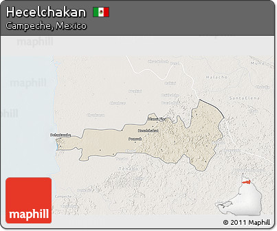 Shaded Relief 3D Map of Hecelchakan, lighten