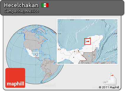 Gray Location Map of Hecelchakan, highlighted country, hill shading