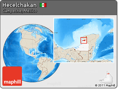 Shaded Relief Location Map of Hecelchakan, highlighted parent region