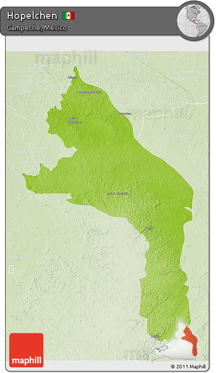 Physical 3D Map of Hopelchen, lighten