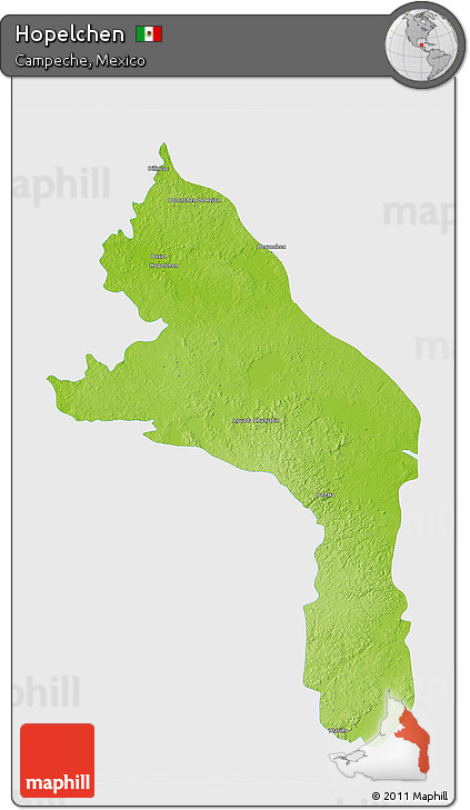 Physical 3D Map of Hopelchen, single color outside