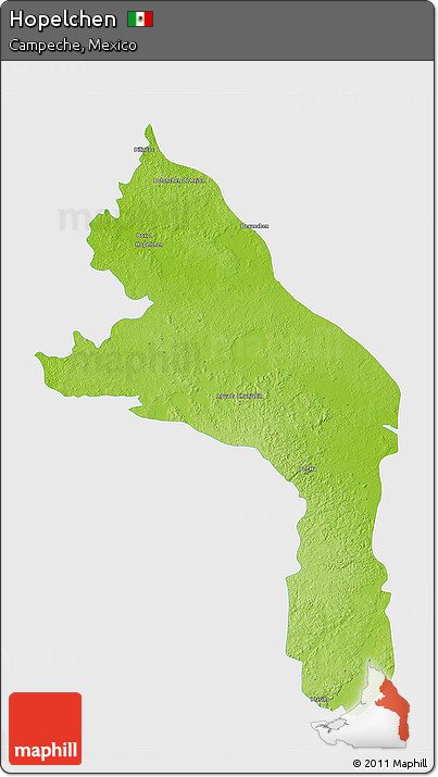 Physical 3D Map of Hopelchen, single color outside