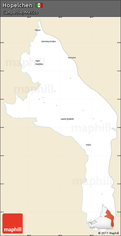 Classic Style Simple Map of Hopelchen, single color outside