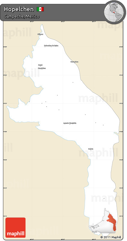 Classic Style Simple Map of Hopelchen, single color outside