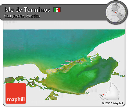 Satellite 3D Map of Isla De Terminos, single color outside