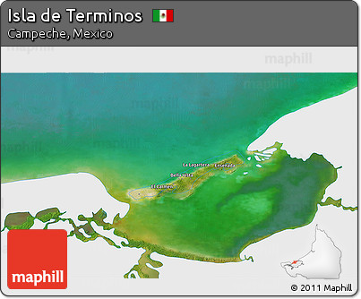 Satellite 3D Map of Isla De Terminos, single color outside