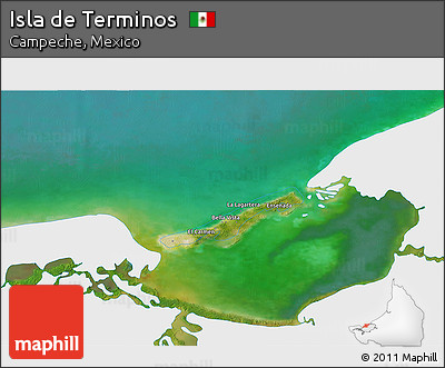 Satellite 3D Map of Isla De Terminos, single color outside
