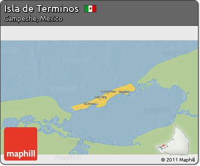 Savanna Style 3D Map of Isla De Terminos, single color outside