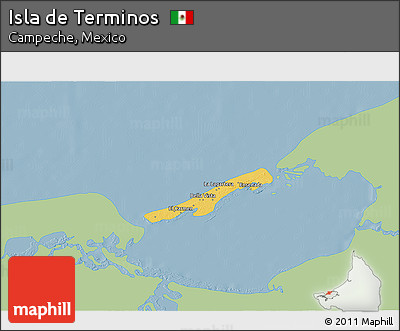 Savanna Style 3D Map of Isla De Terminos, single color outside