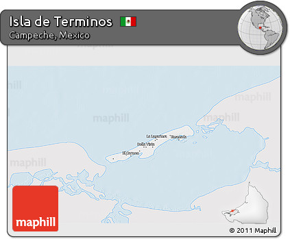 Silver Style 3D Map of Isla De Terminos, single color outside