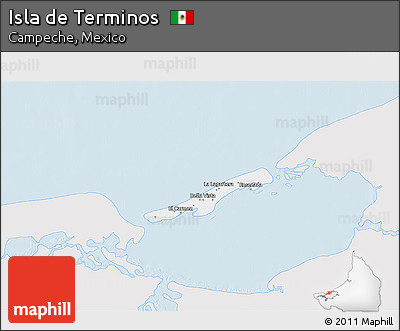 Silver Style 3D Map of Isla De Terminos, single color outside