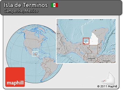 Gray Location Map of Isla De Terminos, highlighted parent region, hill shading