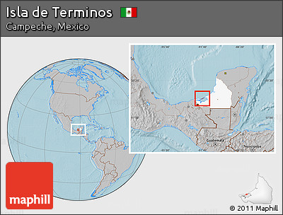 Gray Location Map of Isla De Terminos, highlighted parent region, hill shading