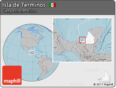 Gray Location Map of Isla De Terminos, highlighted parent region, hill shading