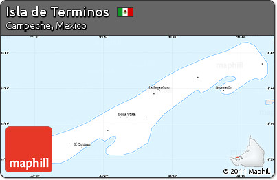 Silver Style Simple Map of Isla De Terminos, single color outside