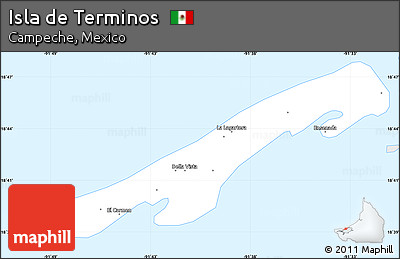 Silver Style Simple Map of Isla De Terminos, single color outside