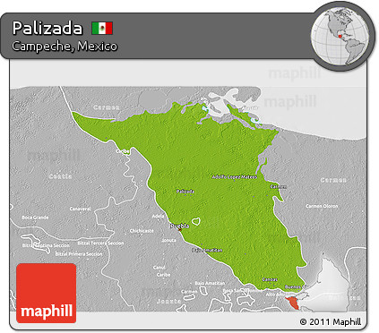 Physical 3D Map of Palizada, lighten, desaturated