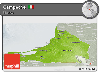 Physical Panoramic Map of Campeche, lighten, semi-desaturated
