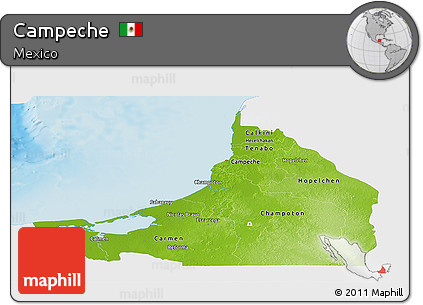 Physical Panoramic Map of Campeche, single color outside