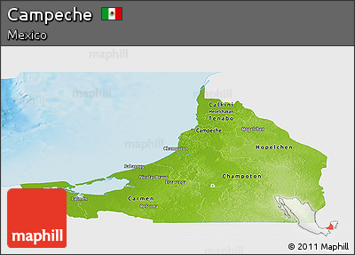 Physical Panoramic Map of Campeche, single color outside