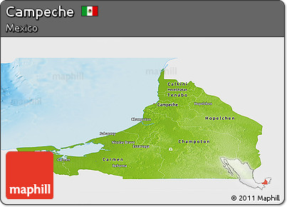Physical Panoramic Map of Campeche, single color outside