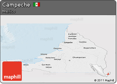 Silver Style Panoramic Map of Campeche, single color outside