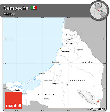 Gray Simple Map of Campeche, single color outside