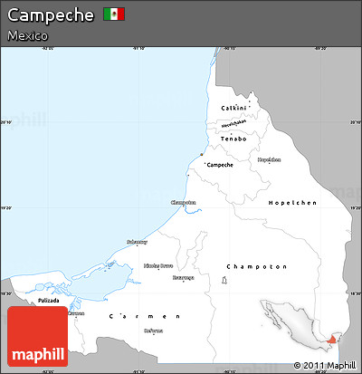 Gray Simple Map of Campeche, single color outside