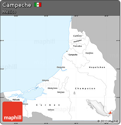 Gray Simple Map of Campeche, single color outside