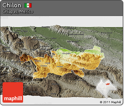 Physical 3D Map of Chilon, darken, semi-desaturated