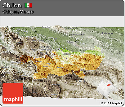 Physical 3D Map of Chilon, semi-desaturated