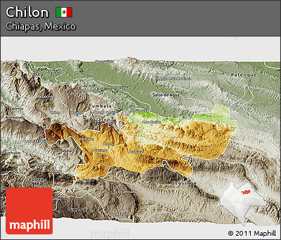 Physical 3D Map of Chilon, semi-desaturated