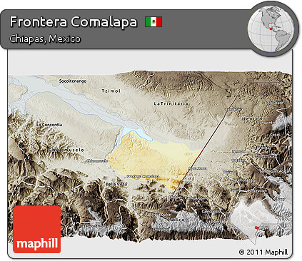 Physical 3D Map of Frontera Comalapa, semi-desaturated