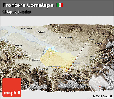 Physical 3D Map of Frontera Comalapa, semi-desaturated
