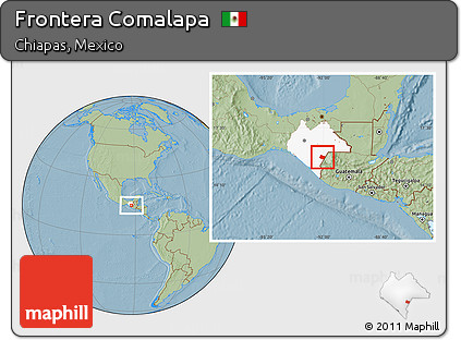 Savanna Style Location Map of Frontera Comalapa, highlighted parent region, hill shading