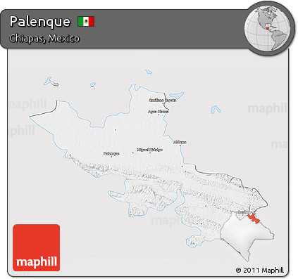 Silver Style 3D Map of Palenque, single color outside