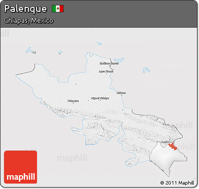 Silver Style 3D Map of Palenque, single color outside