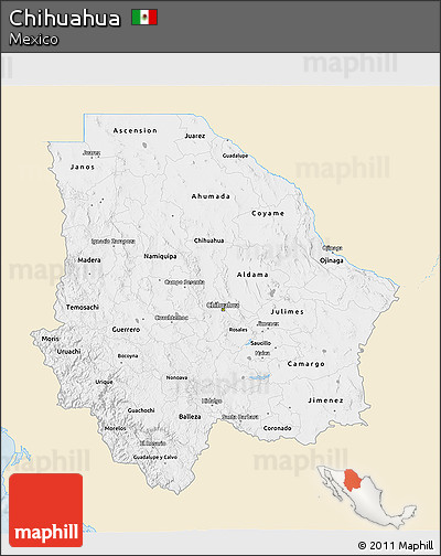 Classic Style 3D Map of Chihuahua, single color outside