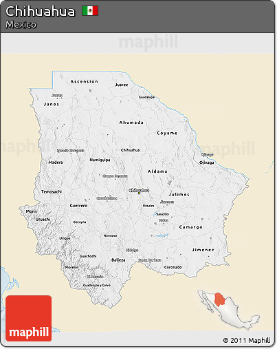 Classic Style 3D Map of Chihuahua, single color outside