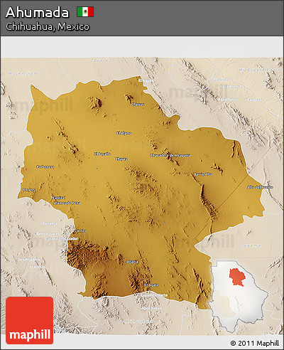 Physical 3D Map of Ahumada, lighten