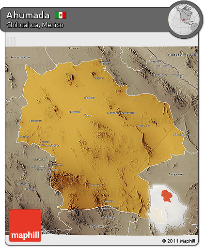 Physical 3D Map of Ahumada, semi-desaturated