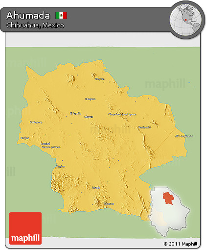 Savanna Style 3D Map of Ahumada, single color outside