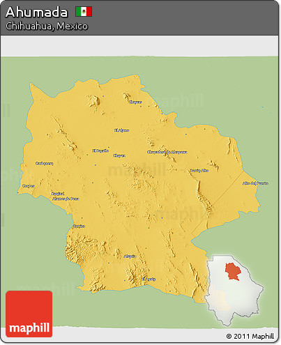 Savanna Style 3D Map of Ahumada, single color outside