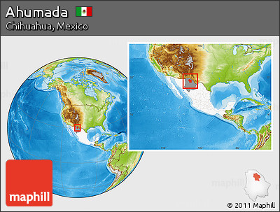 Physical Location Map of Ahumada, highlighted country, highlighted parent region, within the entire country