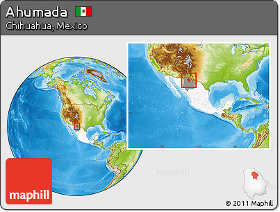 Physical Location Map of Ahumada, highlighted country, highlighted parent region, within the entire country
