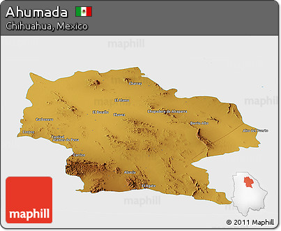 Physical Panoramic Map of Ahumada, single color outside