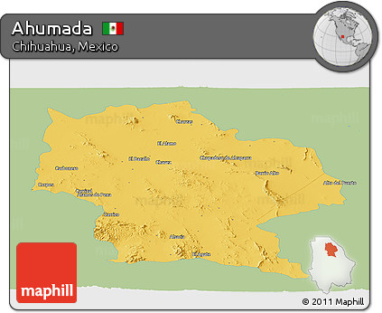 Savanna Style Panoramic Map of Ahumada, single color outside