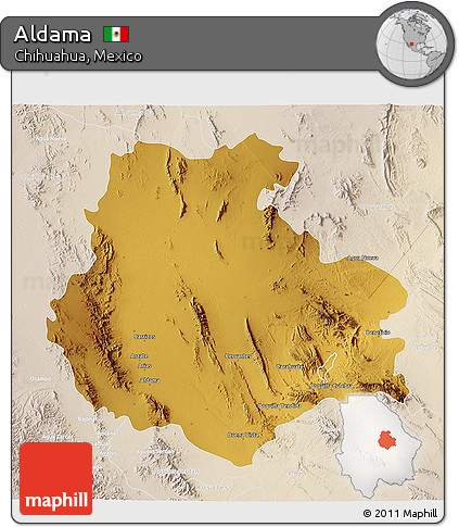 Physical 3D Map of Aldama, lighten